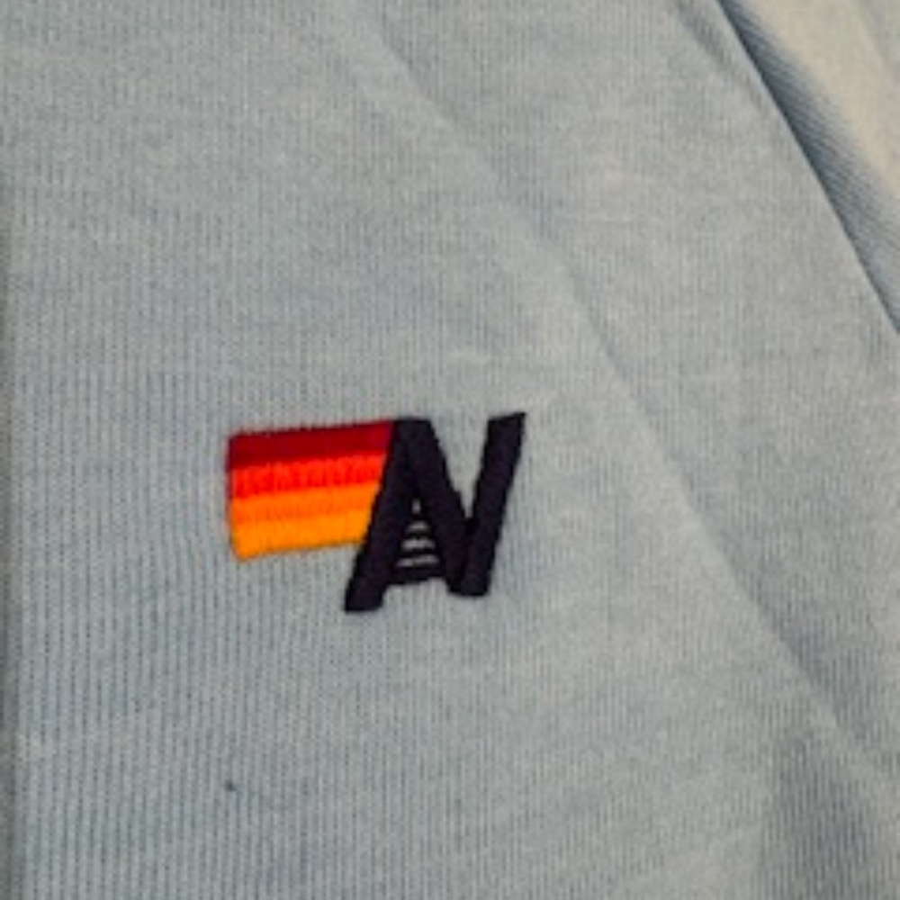 Worn 1x!  EUC Aviator Nation Rainbow Rib Crew Sweatshirt Sky Blue, Medium, $178 - Picture 6 of 7